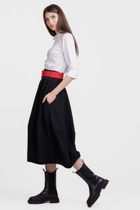 Curea elastica cu piele intoarsa ecologica rosie si catarama dreptunghiulara cu colturi rotunjite [3]