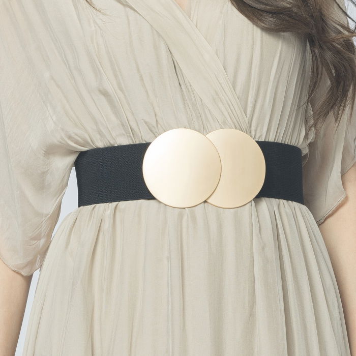 Curea elastica neagra 6 cm latime cu catarama doua cercuri aurii mate [2]