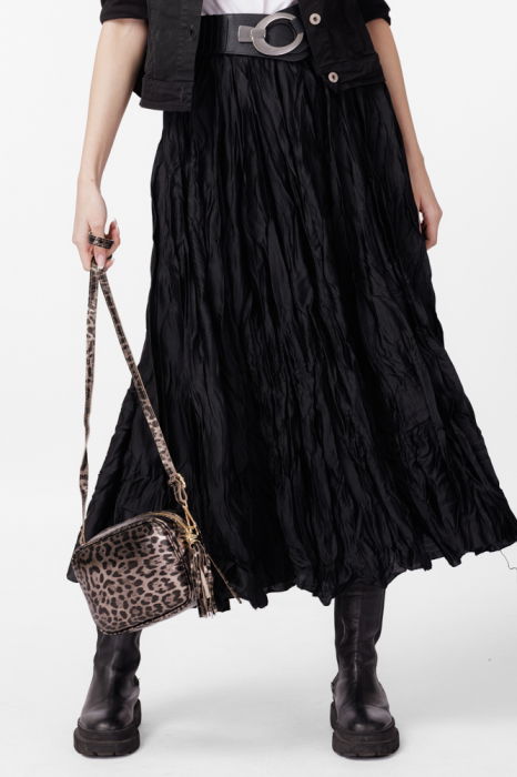 Curea elastica cu solzi din piele ecologica neagra de 6 cm latime cu catarama ovala argintie [2]