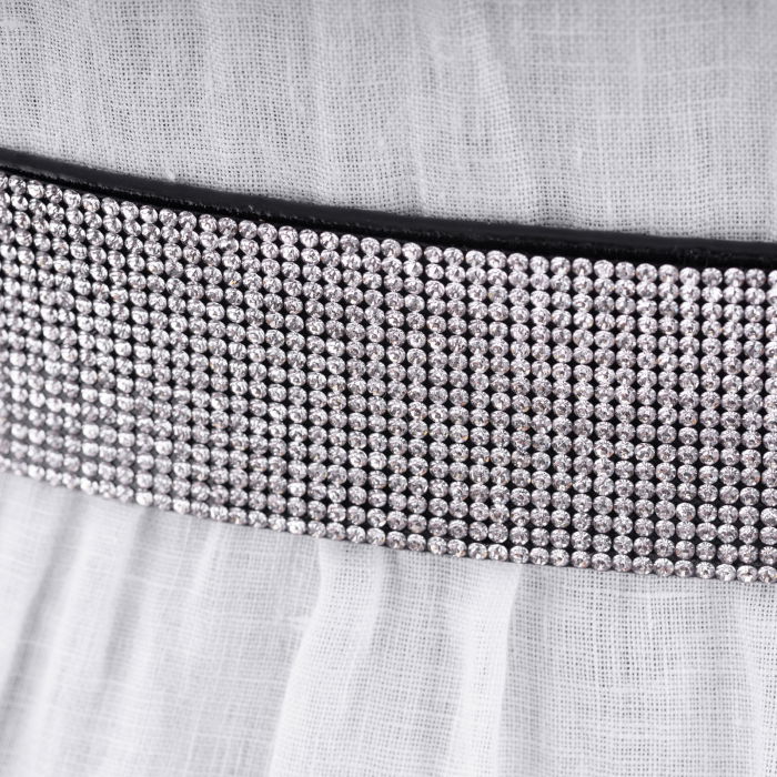 Curea flexibila argintie 4 cm cu material elastic negru la spate si strasuri argintii pe fata [2]