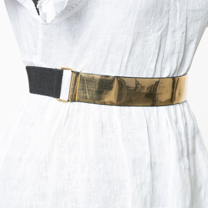 Curea flexibila argintie 4 cm cu material elastic negru la spate [2]