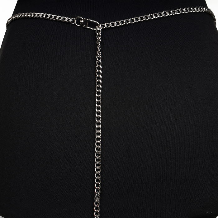 Curea flexibila cu lanturi metalice argintii si fluturi decorativi cu strasuri albe [3]