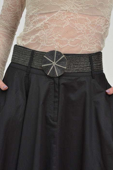 Curea neagra lata de 5,5 cm, din material elastic cu catarama rotunda [2]