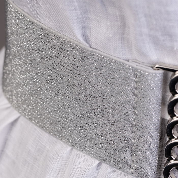 Curea lata argintie cu tesatura de lurex de 6 cm, din material elastic cu catarama argintie [2]