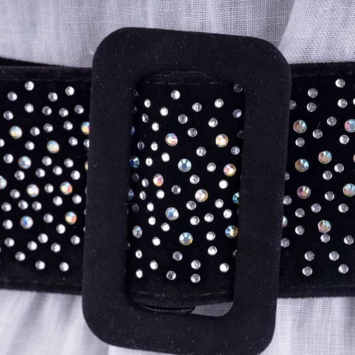 Curea lata catifea neagra cu catarama din catifea si aplicatii de strasuri albe [2]