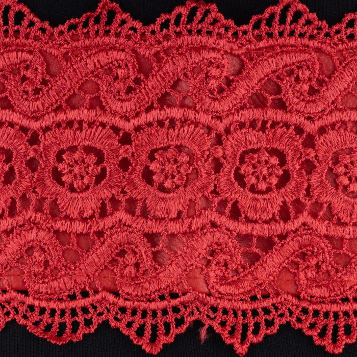 Curea lata de 10 cm petrecuta rosie cu aplicatie din broderie textila [2]