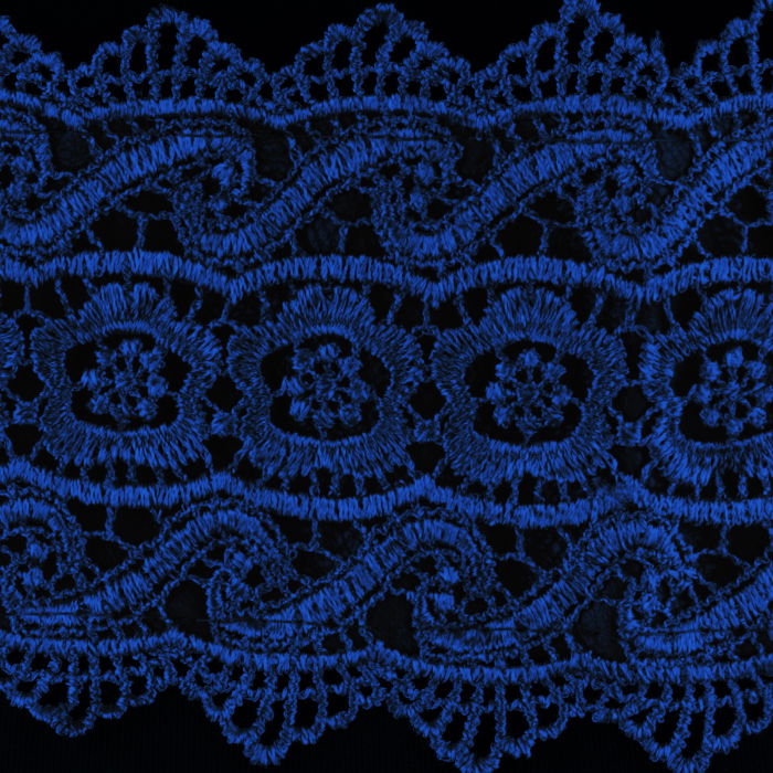 Curea lata de 10 cm petrecuta cu aplicatie din broderie textila, albastru electric [2]