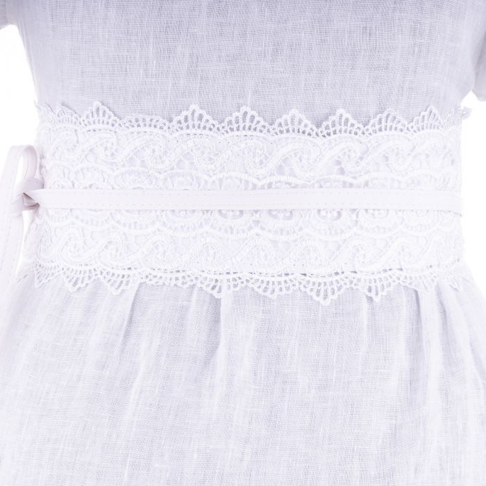 Curea lata de 10 cm petrecuta alba cu aplicatie din broderie textila [2]