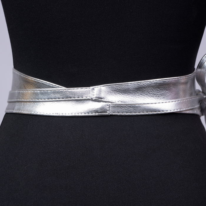 Curea lata petrecuta argintie din piele ecologica [2]