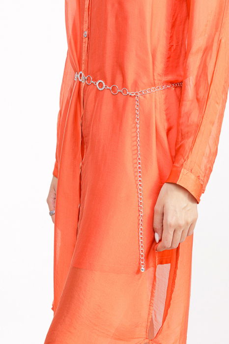 Curea metalica argintie cu cercuri si strasuri albe, flexibila cu lant de prelungire [3]