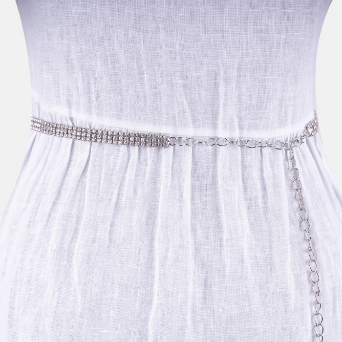 Curea metalica argintie cu strasuri albe, flexibila [2]