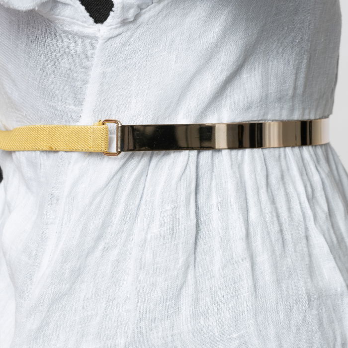 Curea metalica aurie 1.5 cm cu material elastic bej la spate [2]