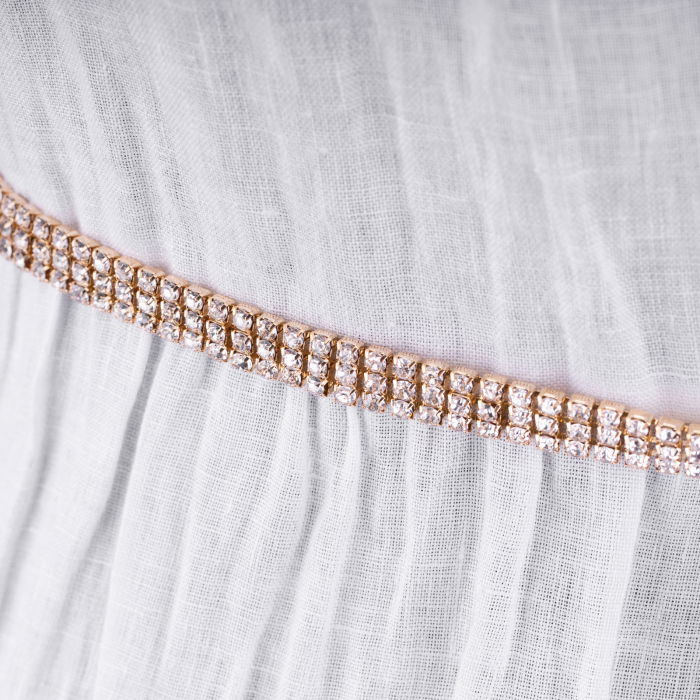 Curea metalica aurie cu strasuri albe, flexibila [3]