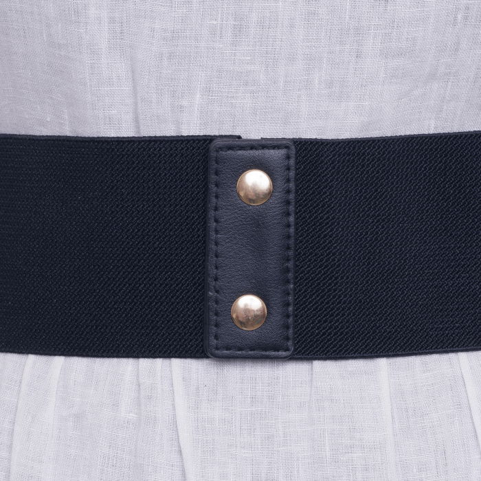 Centura neagra din material elastic si piele ecologica cu decoratiune din acealasi material [2]