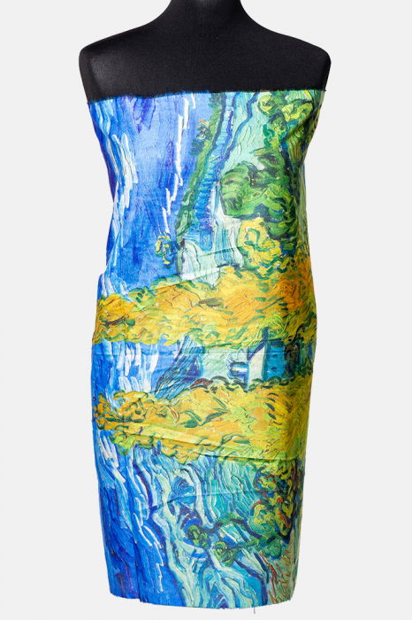 Esarfa cashmere cu doua fete imprimata cu un peisaj campenesc cu capite de fan [2]