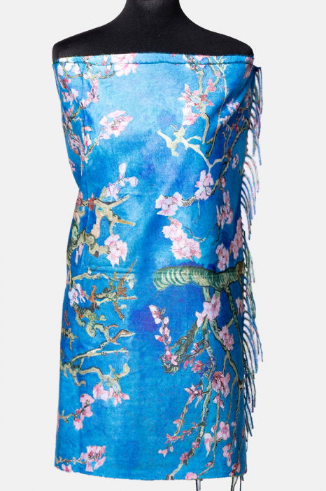 Esarfa cashmere cu doua fete imprimata cu un peisaj campenesc cu gradini inflorite [2]