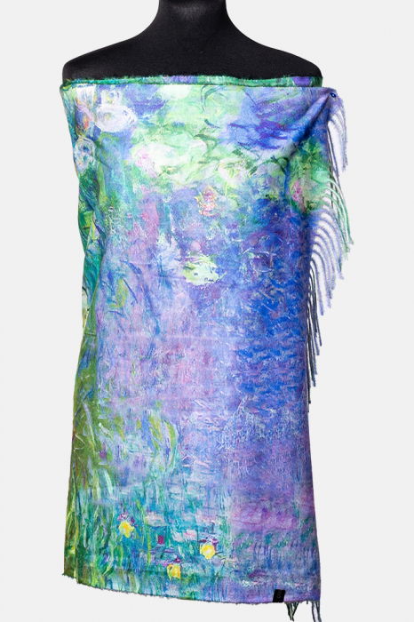 Esarfa cashmere cu doua fete imprimata cu un peisaj de padure cu podet [2]