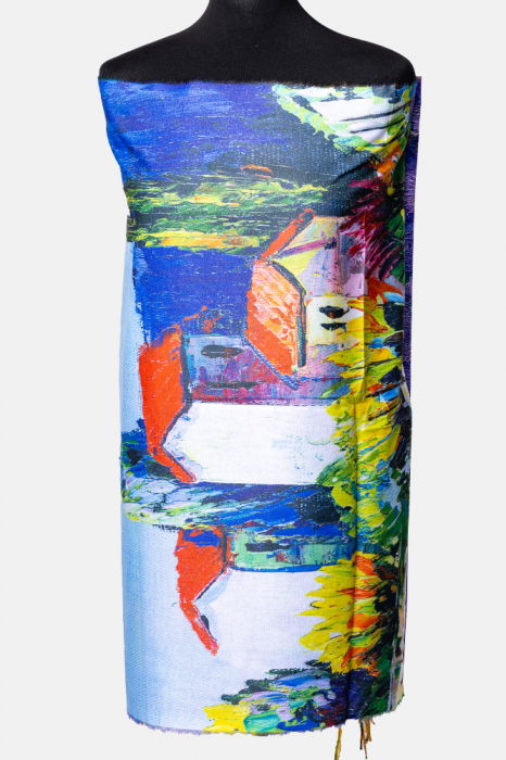 Esarfa cashmere cu doua fete imprimata dupa reproducerea unui tablou cu campuri de lavanda [2]