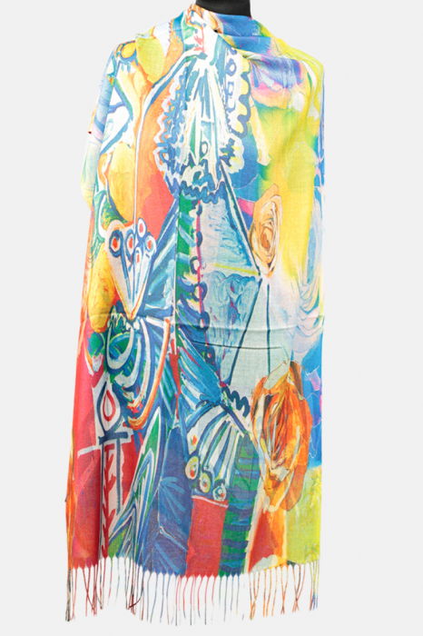 Esarfa cashmere cu doua fete imprimata cu reproducere colorata intens a lui Picasso [2]