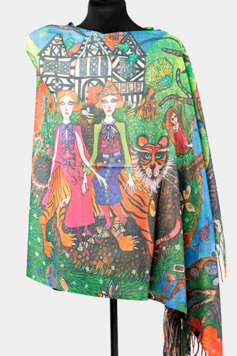 Esarfa cashmere cu fir de lurex, doua fete imprimata cu un model fantasmagoric gen Desigual [2]