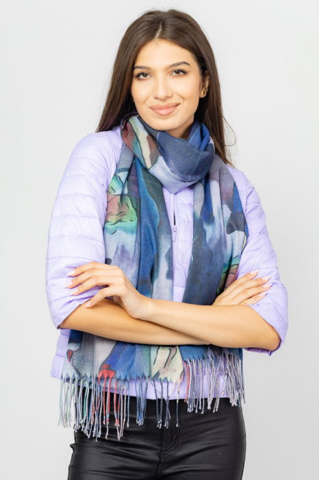 Esarfa cashmere cu fir din lurex, nuante de albastru si caramiziu Brush [3]