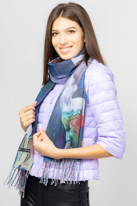 Esarfa cashmere cu fir din lurex, nuante de albastru si caramiziu Brush [4]