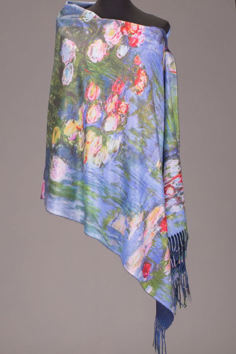 Esarfa cashmere cu imprimeu reproducere dupa    Nuferii   de Claude Monet
