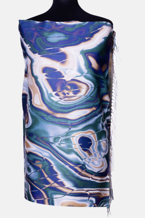 Esarfa cashmere cu model fluid art in nuante de bleumarin, verde si caramiziu [2]