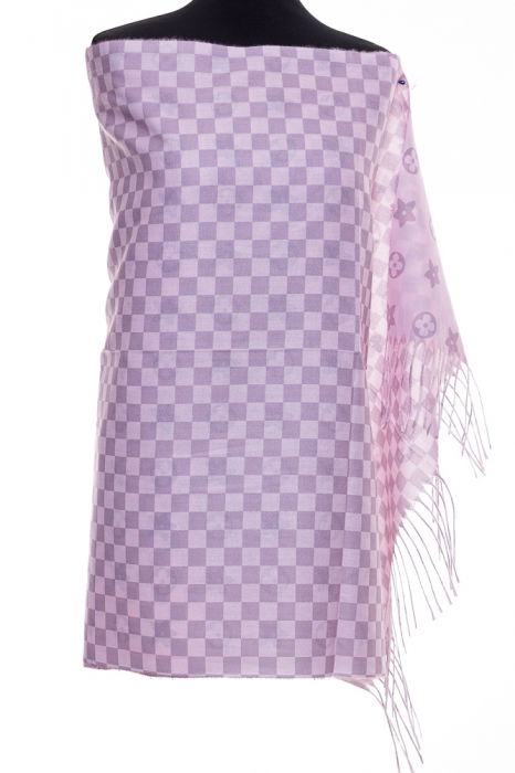 Esarfa casmir dubla fata cu model gen Louis Vuitton, roz deschis [2]