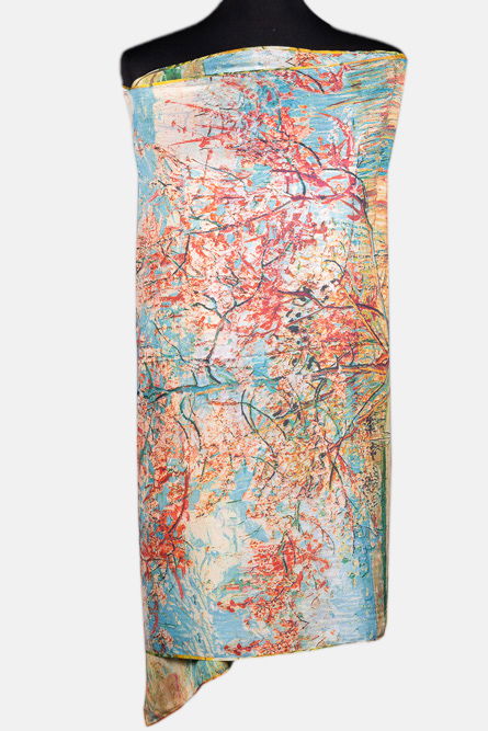 Esarfa cu doua fete, din matase, cu imeprimeu campenesc pe nuante de galben si albastru [2]