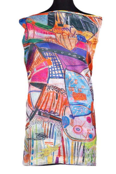 Esarfa cu doua fete, din matase, cu imeprimeu cu fata cu umberela [2]