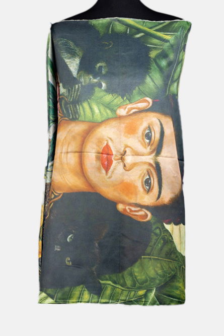 Esarfa cashmere cu doua fete cu imprimeu floral si verso cu Frida Kahlo [2]