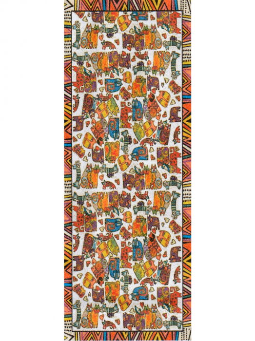 Esarfa cu doua fete, din matase, cu imprimeu diferite pisici tribale [5]