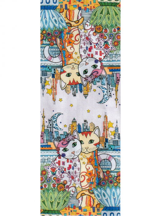 Esarfa cu doua fete, din matase, cu imprimeu pisici impodobite in oras [2]