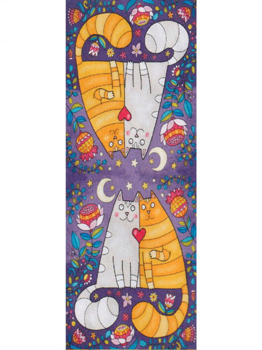 Esarfa cu doua fete, din matase, cu imprimeu doua pisici imbratisate in nuante de mov [5]