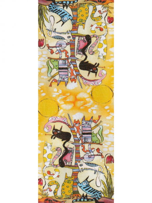 Esarfa cu doua fete, din matase, cu imprimeu diferite pisici in copac si floarea soarelui [3]