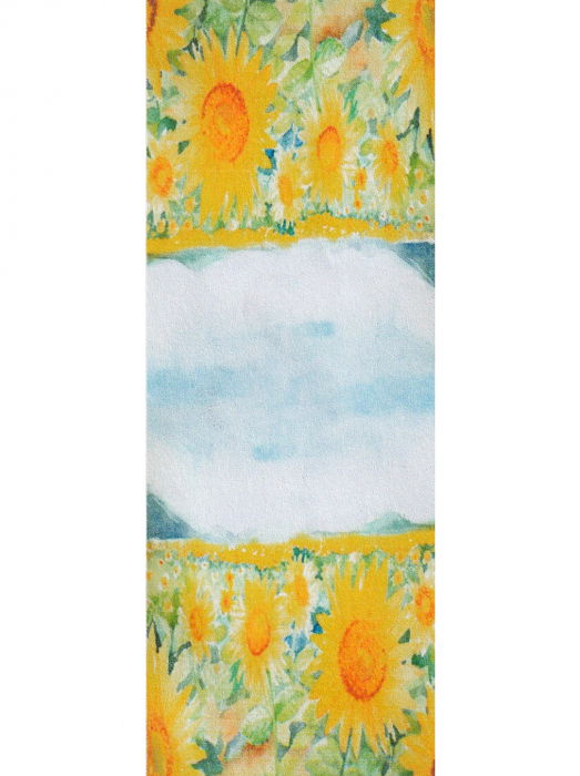 Esarfa cu doua fete, din matase, cu imprimeu diferite pisici in copac si floarea soarelui [5]