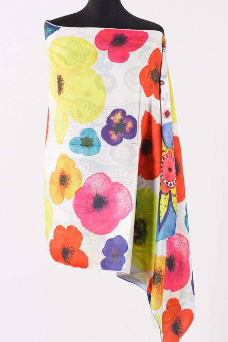 Esarfa cu doua fete, din matase, cu imprimeu pisici impodobite si flori [2]