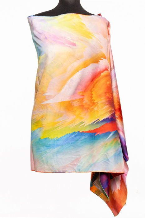 Esarfa cu doua fete, din matase, cu imprimeu pictural multicolor [2]