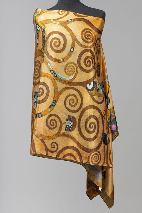 Esarfa cu doua fete, din matase, imprimata cu reproducere dupa " Pomul Vietii '' - Gustav Klimt [1]