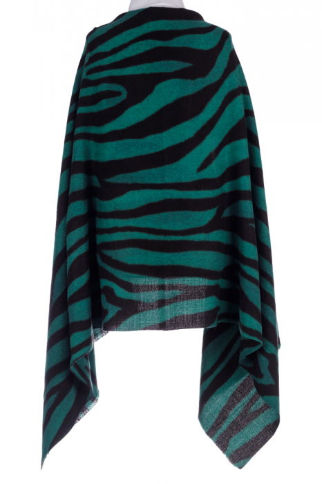 Esarfa tip sal pufos cu lana, imprimeu animal print cu negru si verde, dubla fata [2]