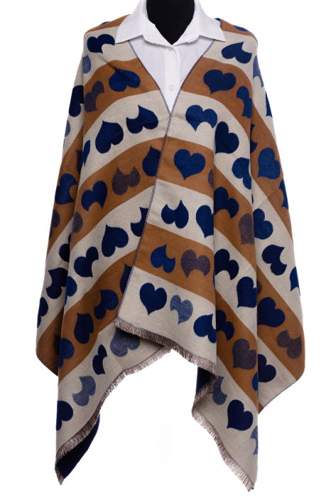 Esarfa din casmir cu dubla fata imperimeu cu inimi albe pe fond bleumarin [2]