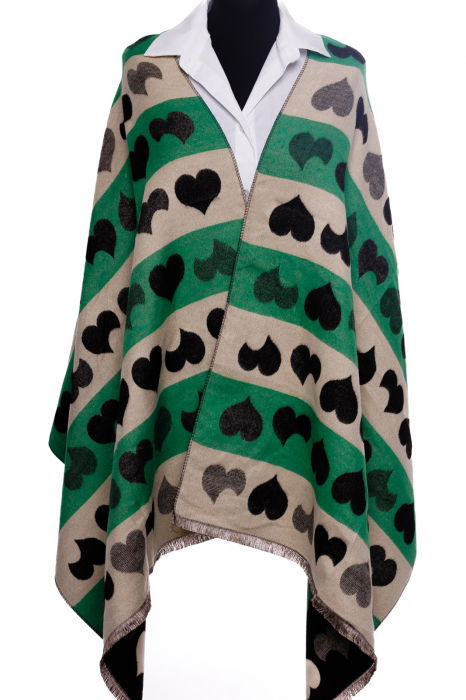 Esarfa din casmir cu dubla fata imperimeu cu inimi pe fond negru [2]