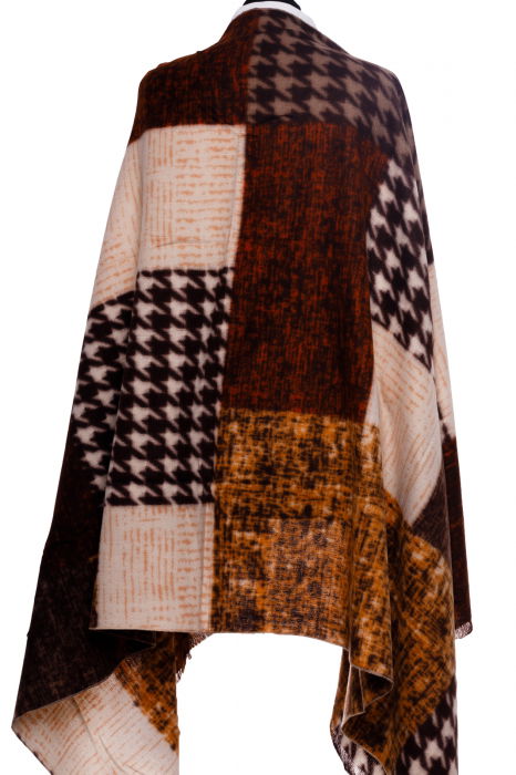 Esarfa din casmir cu patrate si jocuri de linii in caramiziu, maro si bej [2]