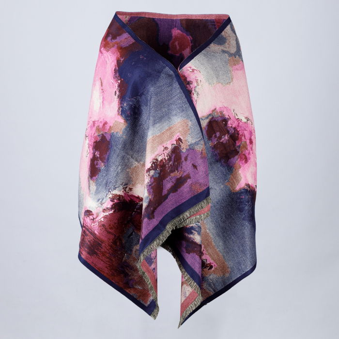 Esarfa din lana si bumbac cu imprimeu abstract roz, fucsia si bleumarin, gama de lux [2]