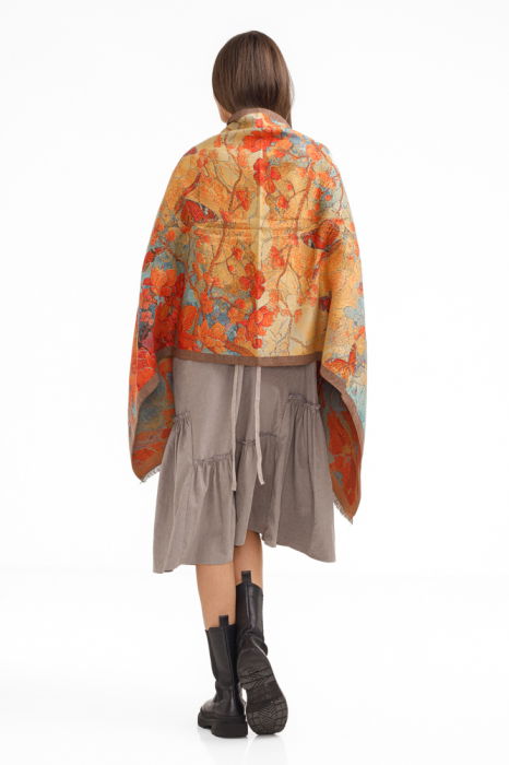 Esarfa din lana si bumbac cu imprimeu vibrant cu portocaliu si bejuri [2]