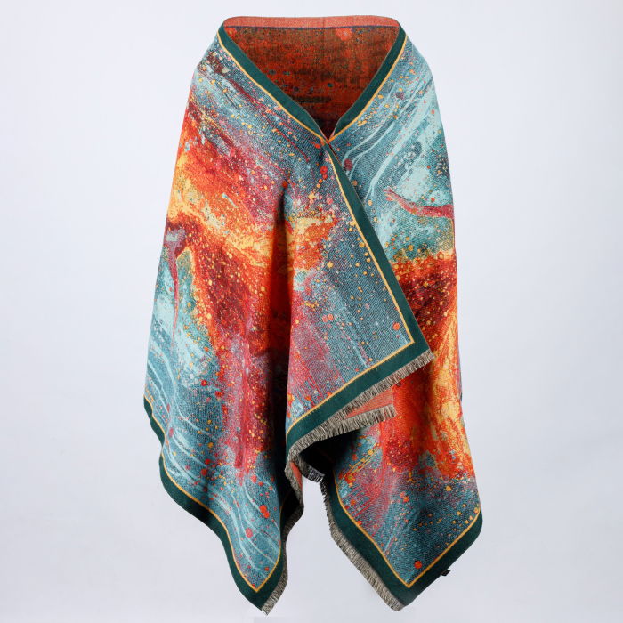 Esarfa din lana si bumbac cu imprimeu spectaculos portocaliu si galben [3]