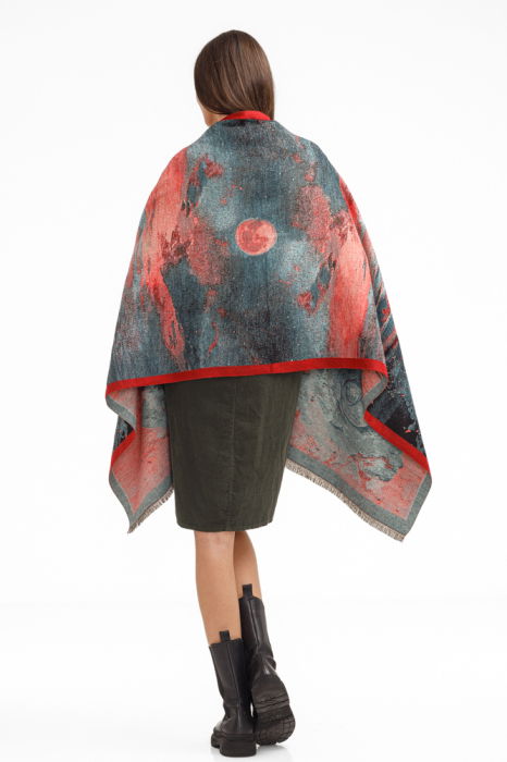 Esarfa din lana si bumbac cu imprimeu vibrant cu rosu si verde [2]