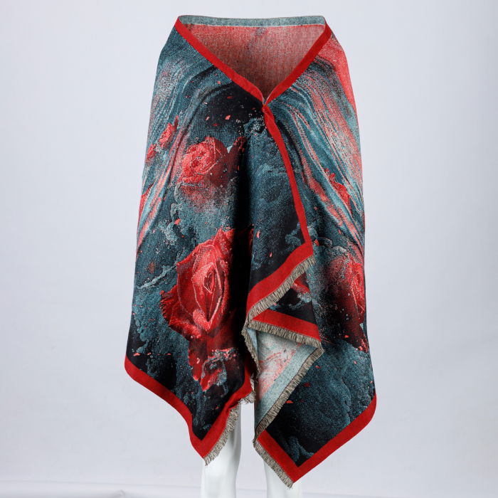 Esarfa din lana si bumbac cu imprimeu vibrant cu rosu si verde [3]