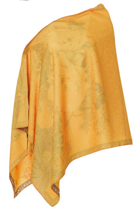 Esarfa dreptunghiulara cu doua fete, din matase, cu imprimeu floral pastelat in nuante de mov si galben auriu [2]